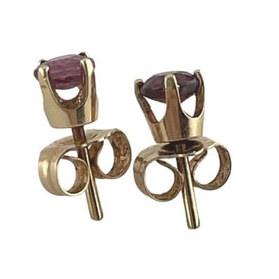 Vintage 14K Gold Ruby Stud Earrings 4mm Round Ruby Solitaire Basket Setting - Thumbnail 13