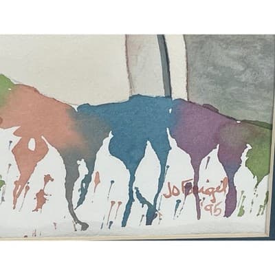Signed Original Watercolor Painting Framed Southwest Adobe Village Art 1995 - Thumbnail 3