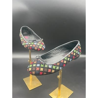 By Paige Embroidered Wool Ballet Flats Leather Trim Rainbow Needlepoint Shoe 8.5 - Thumbnail 3