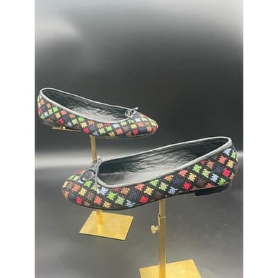 By Paige Embroidered Wool Ballet Flats Leather Trim Rainbow Needlepoint Shoe 8.5 - Thumbnail 4