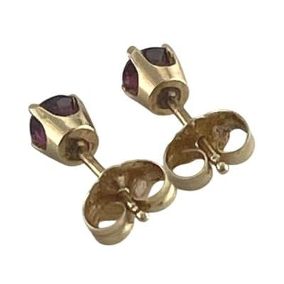 Vintage 14K Gold Ruby Stud Earrings 4mm Round Ruby Solitaire Basket Setting - Thumbnail 15