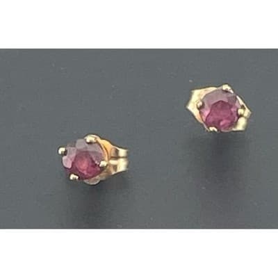 Vintage 14K Gold Ruby Stud Earrings 4mm Round Ruby Solitaire Basket Setting - Thumbnail 5