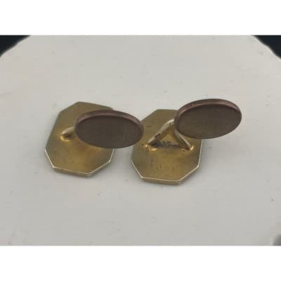 Gold Filled Art Deco Cufflinks Two Tone Etched Engine Turn Geometric Swivel Back - Thumbnail 5