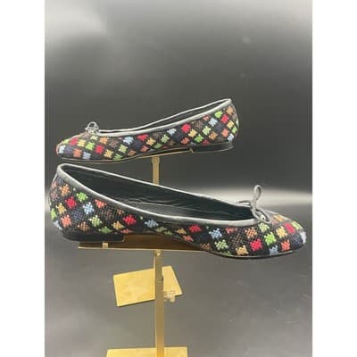 By Paige Embroidered Wool Ballet Flats Leather Trim Rainbow Needlepoint Shoe 8.5 - Thumbnail 5