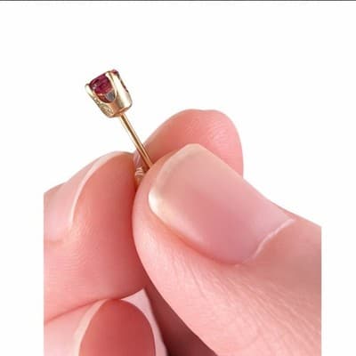 Vintage 14K Gold Ruby Stud Earrings 4mm Round Ruby Solitaire Basket Setting - Thumbnail 4