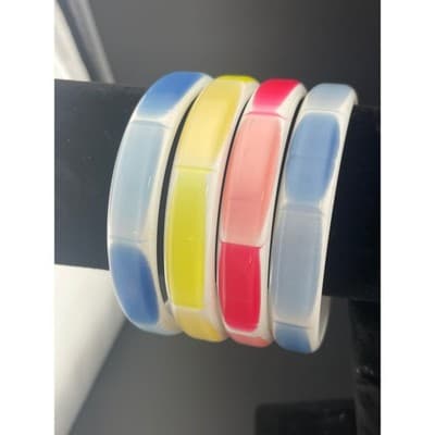 Vintage moonglow lucite tile bangle bracelet stack pastel 4pc 1/2" wide 2.75" ID - Thumbnail 4