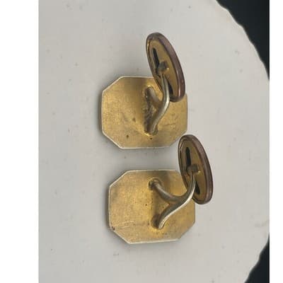 Gold Filled Art Deco Cufflinks Two Tone Etched Engine Turn Geometric Swivel Back - Thumbnail 4