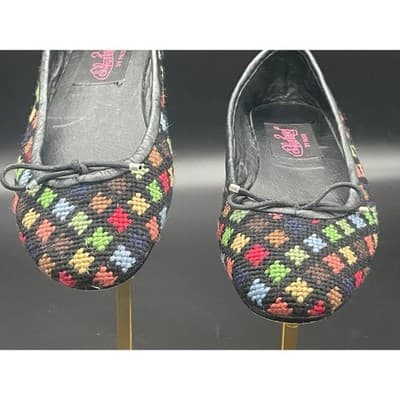 By Paige Embroidered Wool Ballet Flats Leather Trim Rainbow Needlepoint Shoe 8.5 - Thumbnail 6