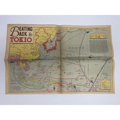 1943 WWII Color Map Pacific Theater "Beating Back to Tokyo" World Maps Newspaper - Thumbnail 19