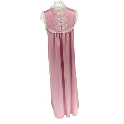 Vintage Eve Stillman Pink Lace Embroidered Hostess Nightgown Cottage Maxi Dress - Thumbnail 4