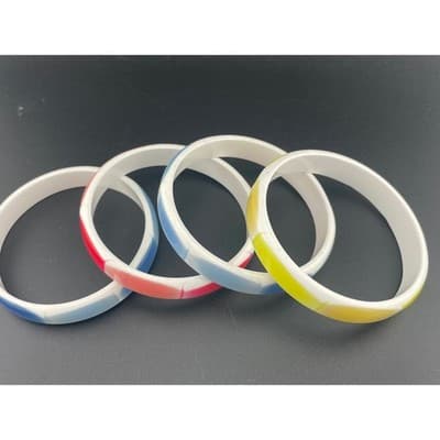 Vintage moonglow lucite tile bangle bracelet stack pastel 4pc 1/2" wide 2.75" ID - Thumbnail 10