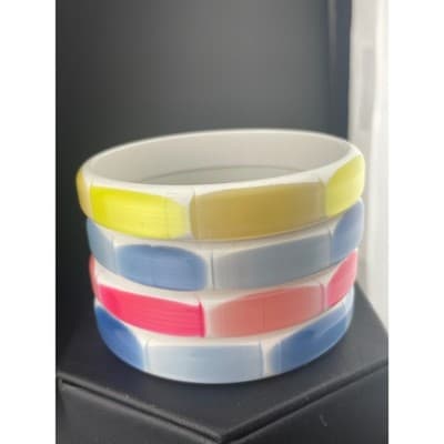 Vintage moonglow lucite tile bangle bracelet stack pastel 4pc 1/2" wide 2.75" ID - Thumbnail 6