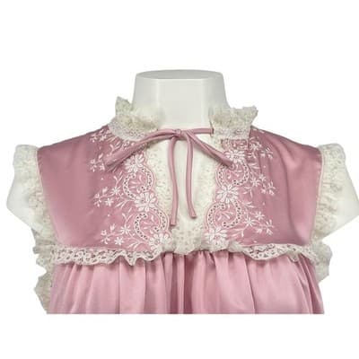 Vintage Eve Stillman Pink Lace Embroidered Hostess Nightgown Cottage Maxi Dress - Thumbnail 6