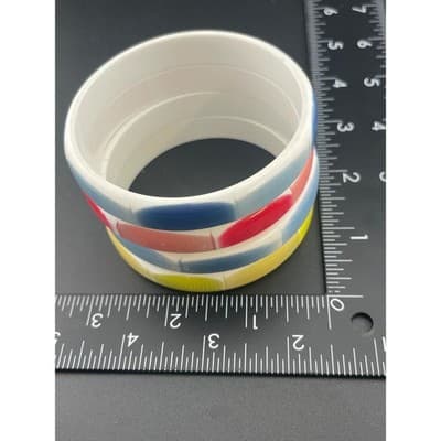 Vintage moonglow lucite tile bangle bracelet stack pastel 4pc 1/2" wide 2.75" ID - Thumbnail 14