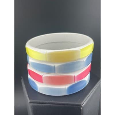 Vintage moonglow lucite tile bangle bracelet stack pastel 4pc 1/2" wide 2.75" ID - Thumbnail 7