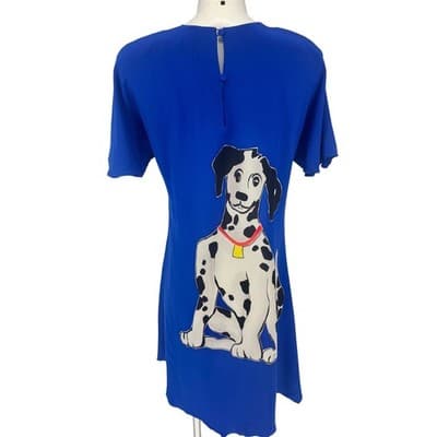Vintage Yolanda Lorente Silk Dalmatian Dress Cobalt Blue Artwear Scarf 80s 90s - Thumbnail 5