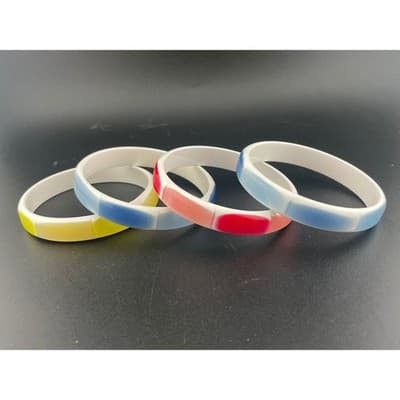 Vintage moonglow lucite tile bangle bracelet stack pastel 4pc 1/2" wide 2.75" ID - Thumbnail 9
