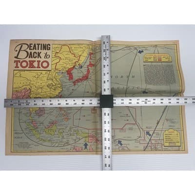 1943 WWII Color Map Pacific Theater "Beating Back to Tokyo" World Maps Newspaper - Thumbnail 20