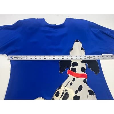 Vintage Yolanda Lorente Silk Dalmatian Dress Cobalt Blue Artwear Scarf 80s 90s - Thumbnail 11