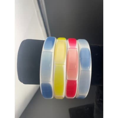 Vintage moonglow lucite tile bangle bracelet stack pastel 4pc 1/2" wide 2.75" ID - Thumbnail 2