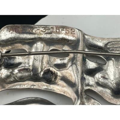 Vintage Sterling Silver Comedy Tragedy Mask Brooch 1950's Theater Pin statement - Thumbnail 10
