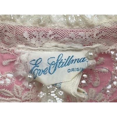 Vintage Eve Stillman Pink Lace Embroidered Hostess Nightgown Cottage Maxi Dress - Thumbnail 7