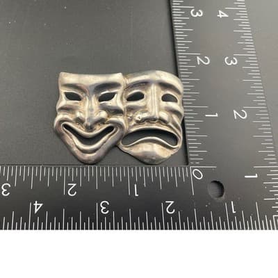 Vintage Sterling Silver Comedy Tragedy Mask Brooch 1950's Theater Pin statement - Thumbnail 12