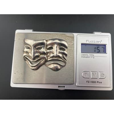 Vintage Sterling Silver Comedy Tragedy Mask Brooch 1950's Theater Pin statement - Thumbnail 13