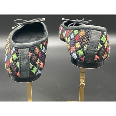 By Paige Embroidered Wool Ballet Flats Leather Trim Rainbow Needlepoint Shoe 8.5 - Thumbnail 7