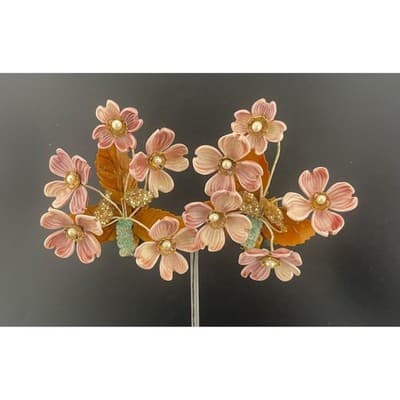 Vintage Lucite Floral Clip Earrings Pink Carved Flowers Beaded 3" ear climbers - Thumbnail 9