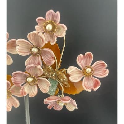 Vintage Lucite Floral Clip Earrings Pink Carved Flowers Beaded 3" ear climbers - Thumbnail 11