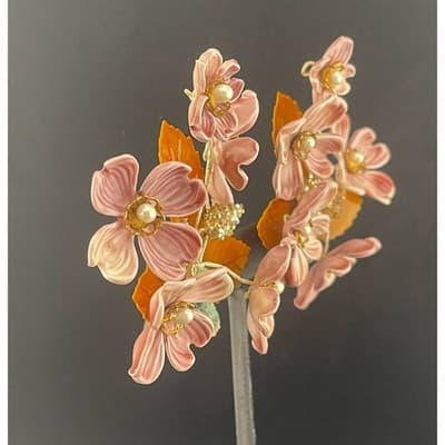 Vintage Lucite Floral Clip Earrings Pink Carved Flowers Beaded 3" ear climbers - Thumbnail 14
