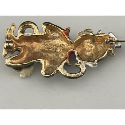 Vintage HAR Organ Grinder Monkey Brooch Enamel Figural Blue Rhinestone Belt Pin - Thumbnail 8