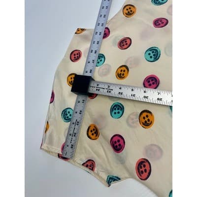 Vintage 1980s Silk Trompe L'Oeil Button Print Colorful Blouse Pop Art Top M/L - Thumbnail 11