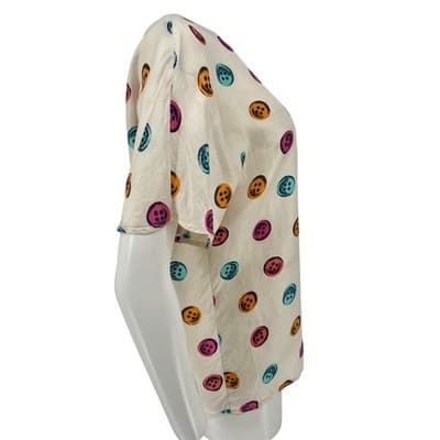 Vintage 1980s Silk Trompe L'Oeil Button Print Colorful Blouse Pop Art Top M/L - Thumbnail 5
