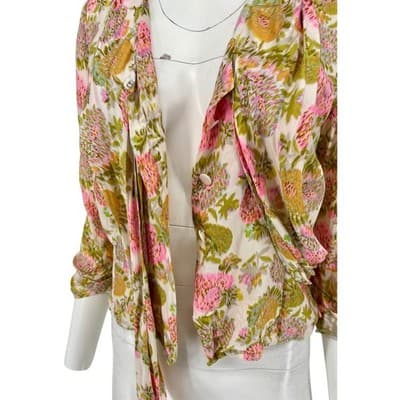 Vintage Adelaar Silk Floral Pussy Bow Blouse 40s 50s Pink Green Romantic Top - Thumbnail 7