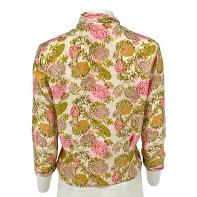 Vintage Adelaar Silk Floral Pussy Bow Blouse 40s 50s Pink Green Romantic Top - Thumbnail 5