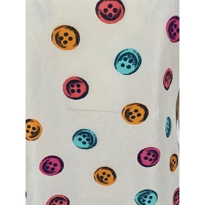 Vintage 1980s Silk Trompe L'Oeil Button Print Colorful Blouse Pop Art Top M/L - Thumbnail 2