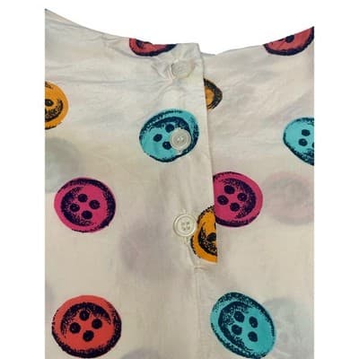 Vintage 1980s Silk Trompe L'Oeil Button Print Colorful Blouse Pop Art Top M/L - Thumbnail 6