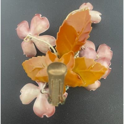 Vintage Lucite Floral Clip Earrings Pink Carved Flowers Beaded 3" ear climbers - Thumbnail 4