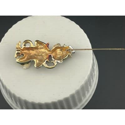 Vintage HAR Organ Grinder Monkey Brooch Enamel Figural Blue Rhinestone Belt Pin - Thumbnail 7