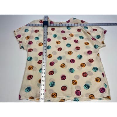 Vintage 1980s Silk Trompe L'Oeil Button Print Colorful Blouse Pop Art Top M/L - Thumbnail 9