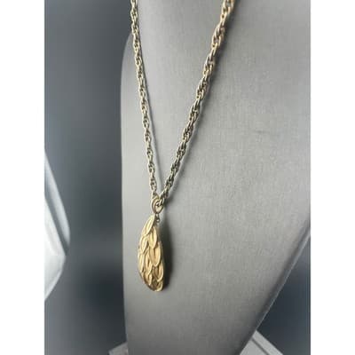 Vintage Crown Trifari Gold Tone Pendant Necklace Leaf Drop Statement 24" - Thumbnail 3