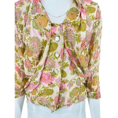 Vintage Adelaar Silk Floral Pussy Bow Blouse 40s 50s Pink Green Romantic Top - Thumbnail 6