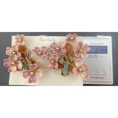 Vintage Lucite Floral Clip Earrings Pink Carved Flowers Beaded 3" ear climbers - Thumbnail 20