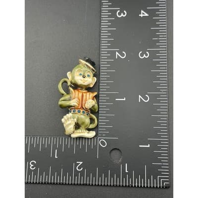 Vintage HAR Organ Grinder Monkey Brooch Enamel Figural Blue Rhinestone Belt Pin - Thumbnail 10
