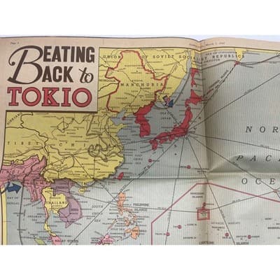 1943 WWII Color Map Pacific Theater "Beating Back to Tokyo" World Maps Newspaper - Thumbnail 21