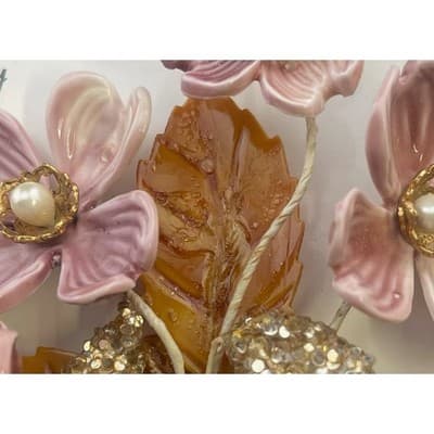 Vintage Lucite Floral Clip Earrings Pink Carved Flowers Beaded 3" ear climbers - Thumbnail 21