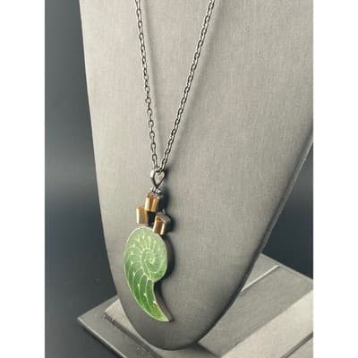 Sterling Nautilus Shell Pendant Studio Artisan Glitter MOP Statement Necklace - Thumbnail 3