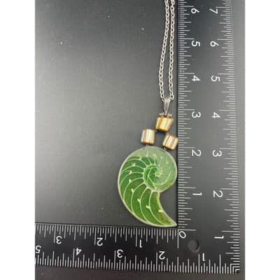 Sterling Nautilus Shell Pendant Studio Artisan Glitter MOP Statement Necklace - Thumbnail 10